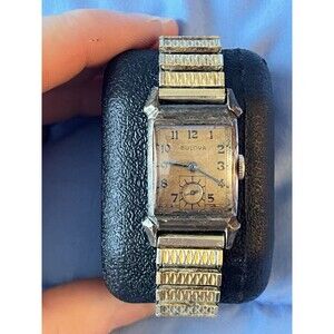Vintage Mens Bulova 1940-50s Rectangle Watch, Gold Tone  Working Statesman?